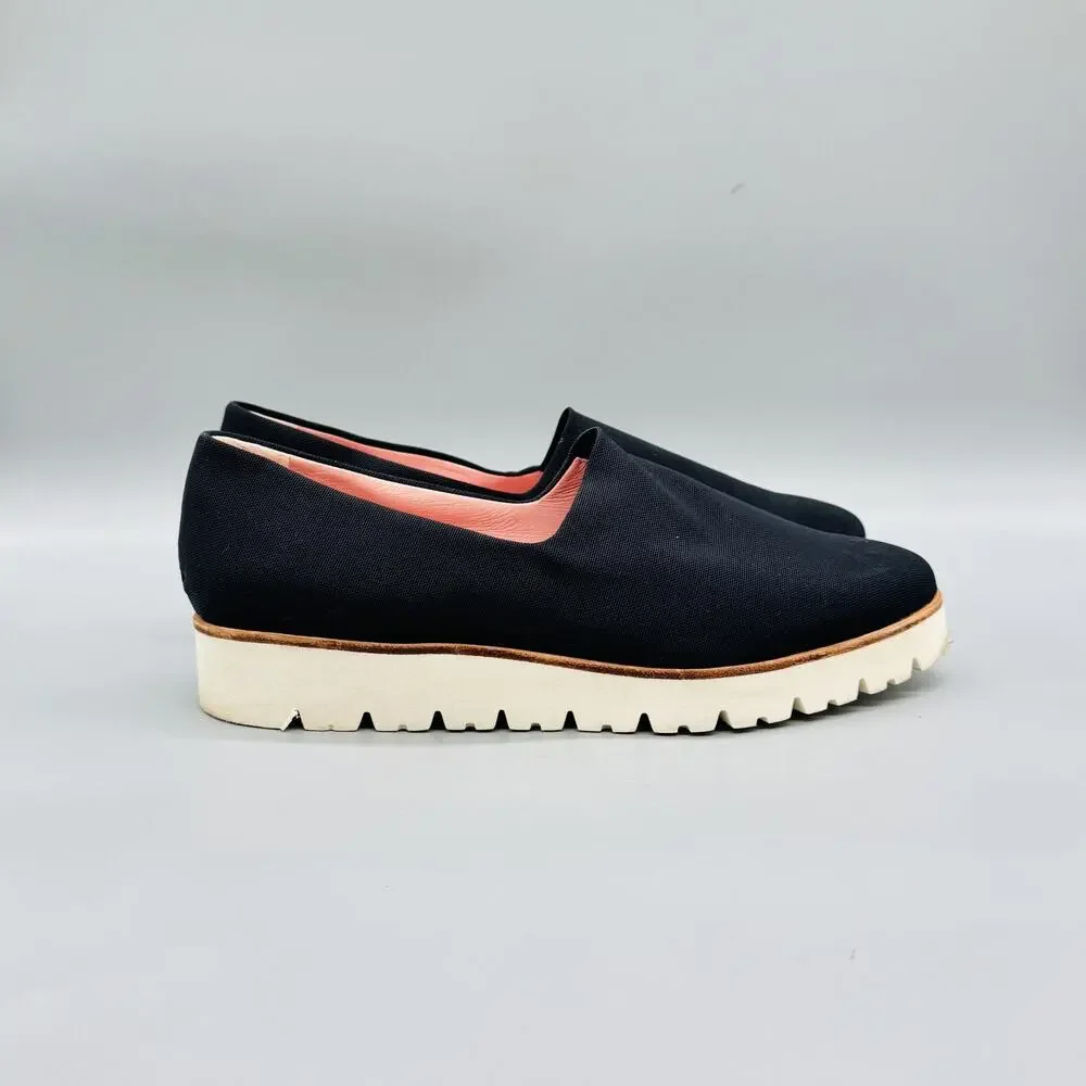 Pretty Ballerinas Shoes Womens 10 Black Platform Flats Loafer Microfiber